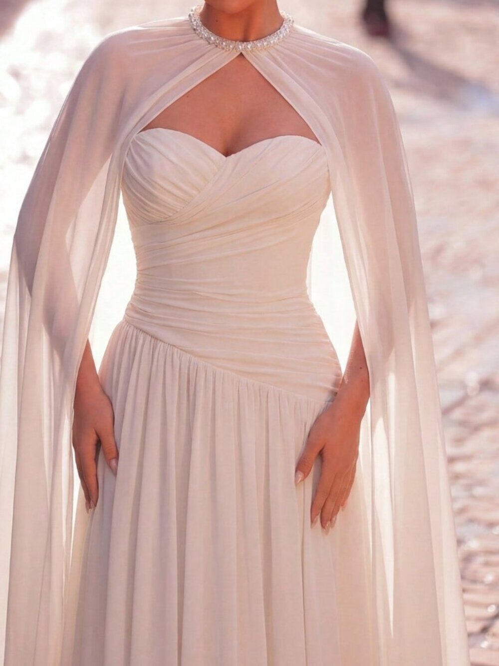 Chiffon Halter Women's Ruched Detail Party Wedding A-Line Dress - Picture 2 of 6